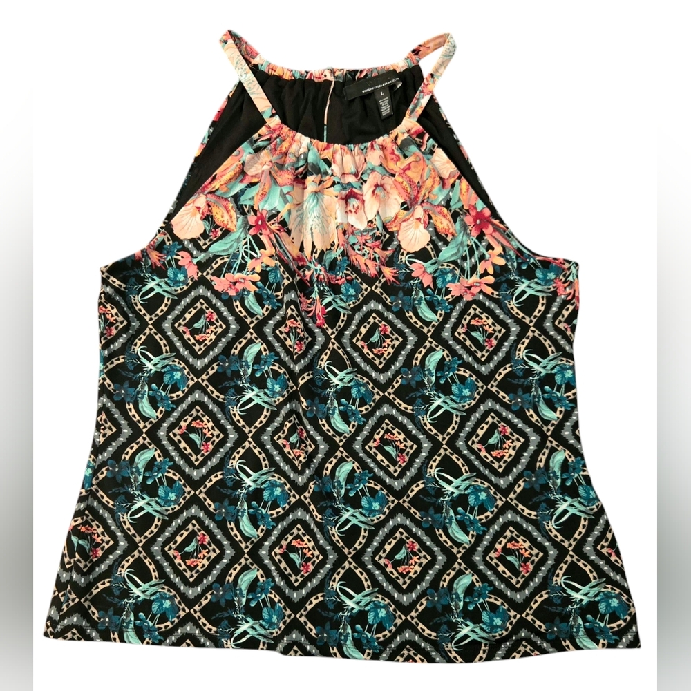 White House Black Market Jungle Tile Remix Matte-Jersey Print Halter Top Blouse